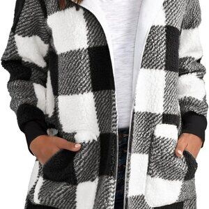 Womens Fuzzy Fleece Jacket Fall Winter Faux Fur Coat Sherpa Jacket Open Front Ca